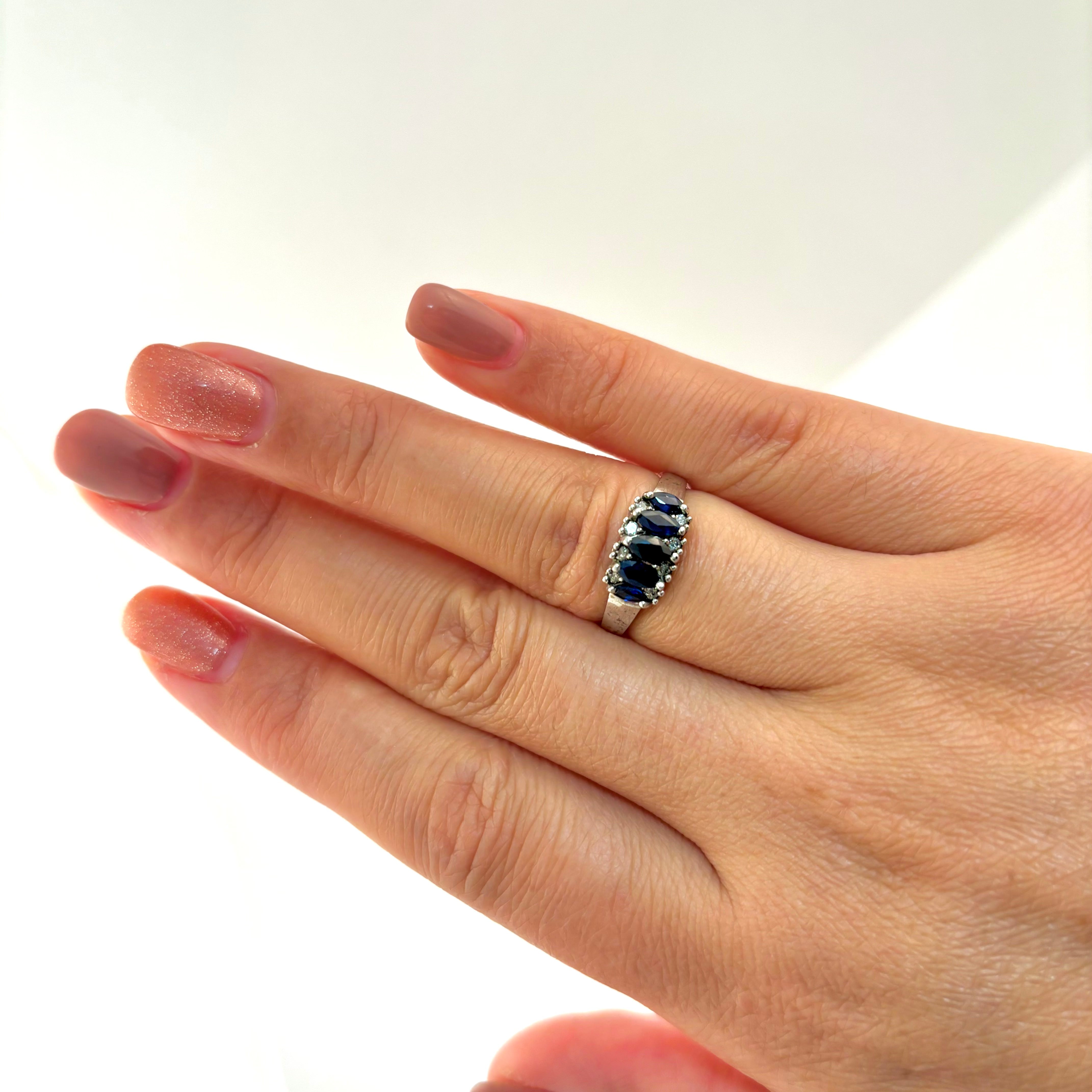 10k White Gold Blue Sapphire and Diamond Ring | 0.80ctw, 0.12ctw | Size 6