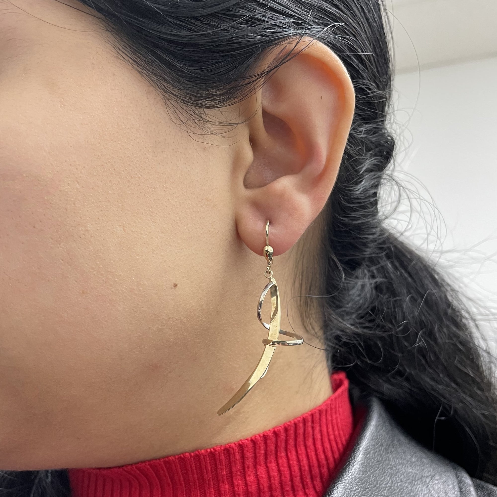 Two Tone Gold Swirl Dangle Earrings