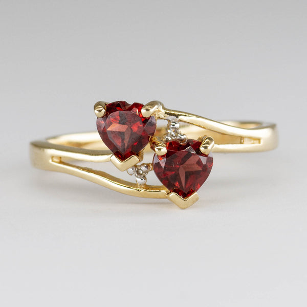 Garnet and Diamond  'Toi et Moi' Heart 10k Gold Ring | 0.96 ctw, 0.01 ctw  | SZ 8 |