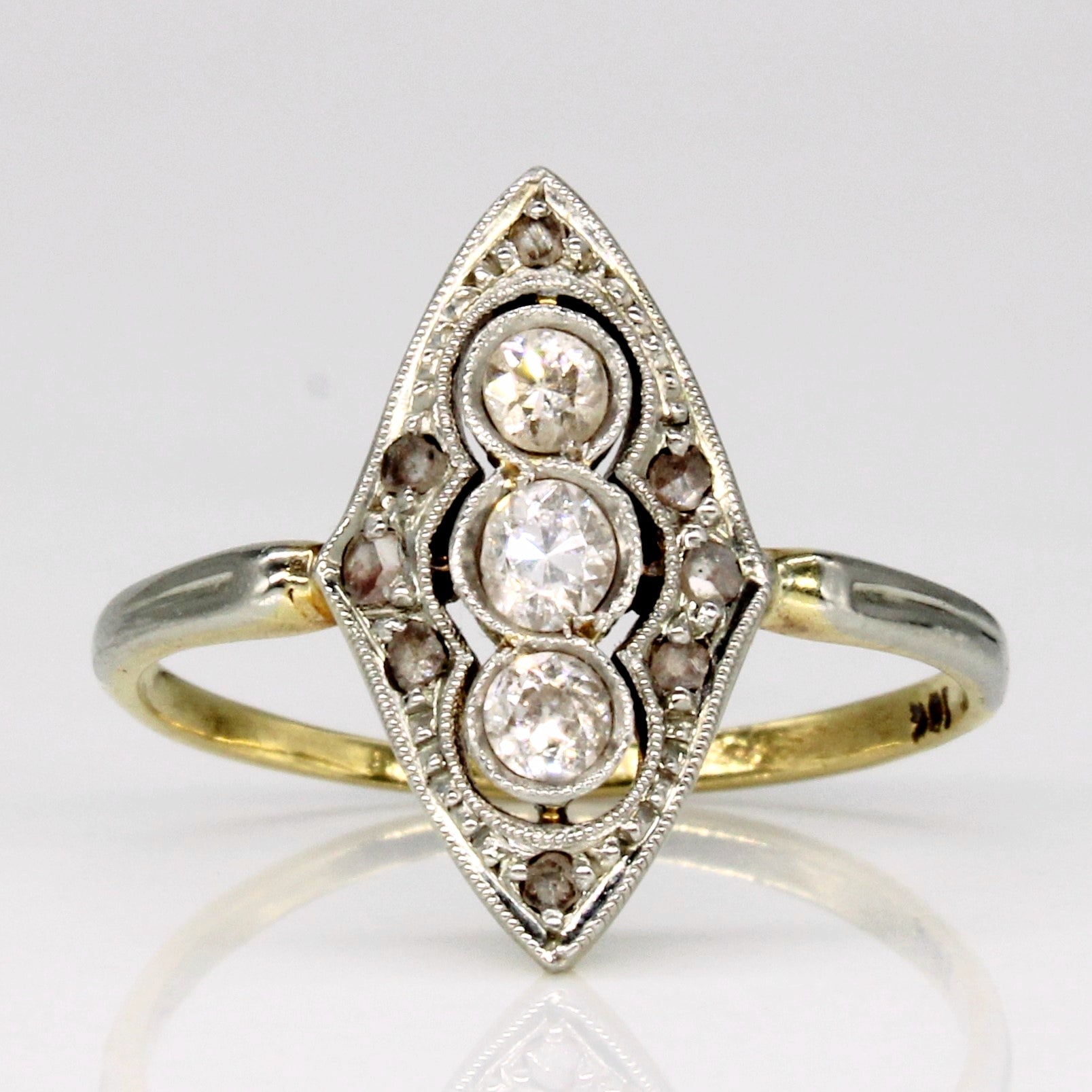 Bague vintage à trois diamants taille ancienne | 0,25 ct au total | Taille 5,75 |