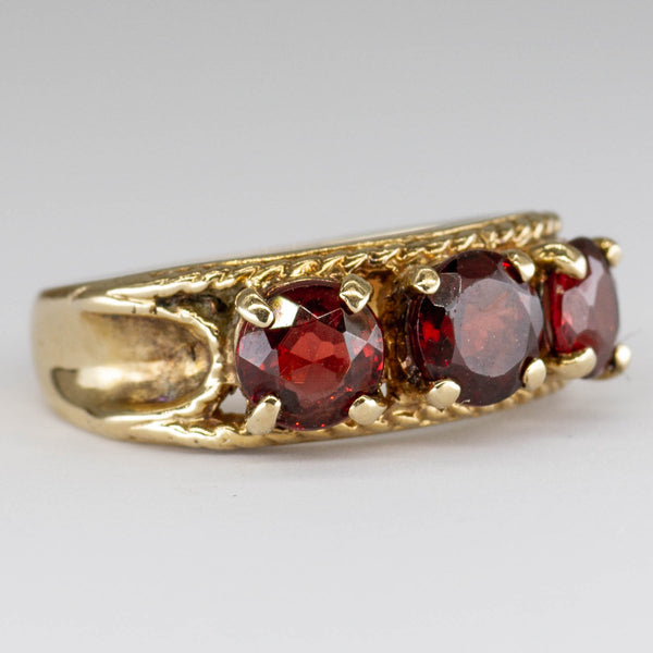 Garnet Three Stone 10K Gold Ring | 1.5 ctw | SZ 7.75 |