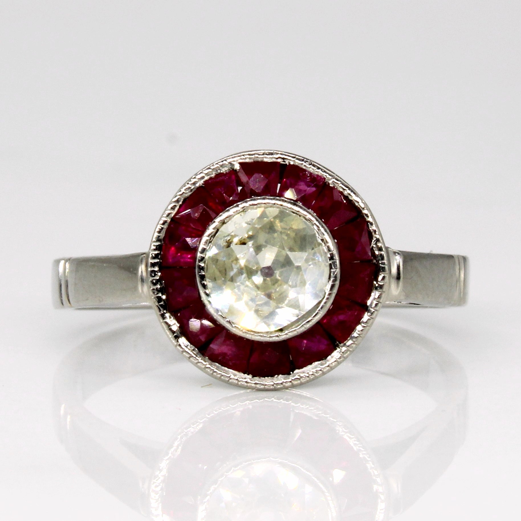 Art Deco Old European Cut Diamond & Ruby Engagement Ring | 1.05ctw, 0.55ct | SZ 7.5 |