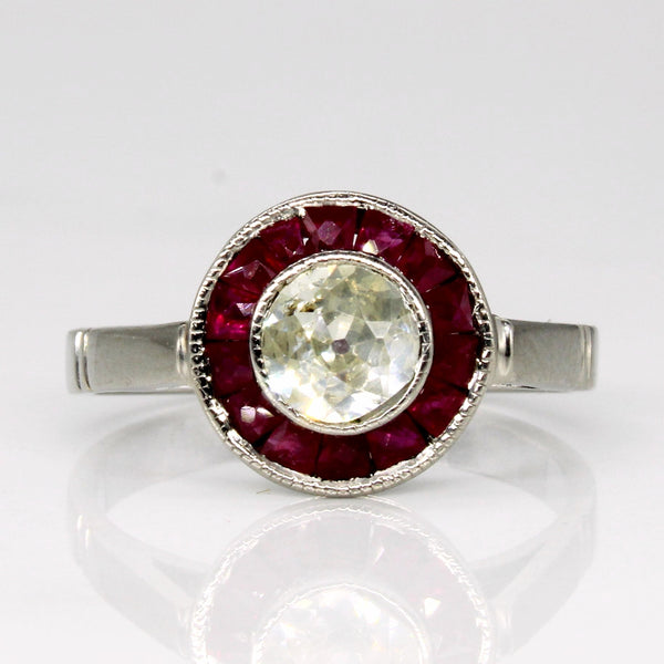 Art Deco Old European Cut Diamond & Ruby Engagement Ring | 1.05ctw, 0.55ct | SZ 7.5 |