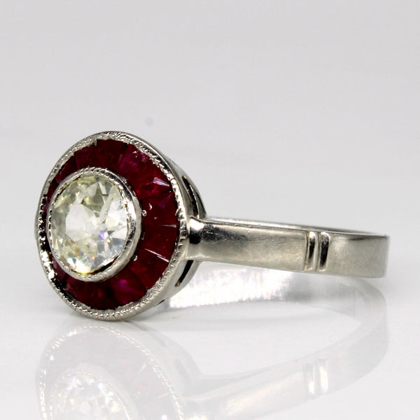 Art Deco Old European Cut Diamond & Ruby Engagement Ring | 1.05ctw, 0.55ct | SZ 7.5 |