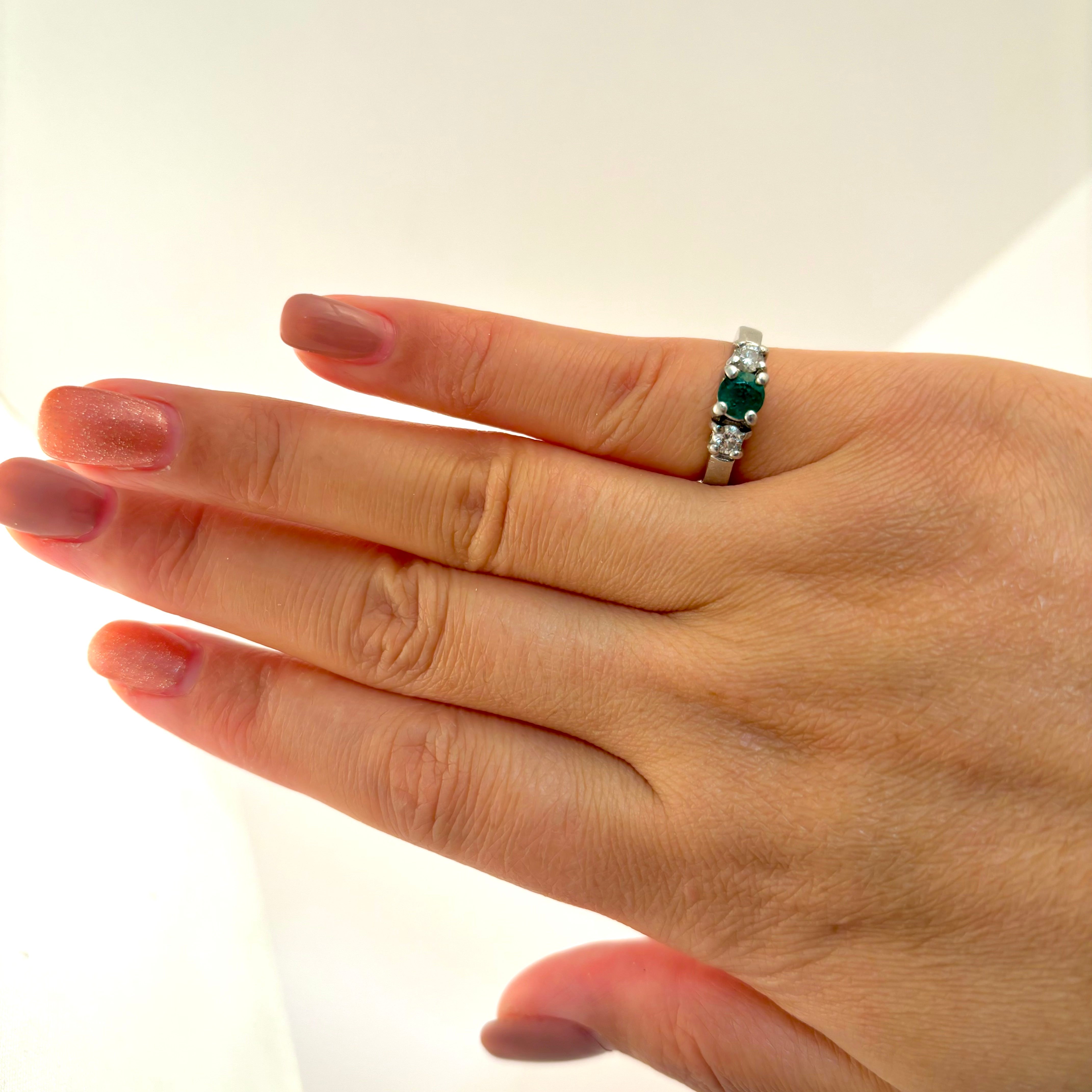 Platinum Emerald and Diamond Ring| 0.32ct, 0.22ctw | SZ 4.75