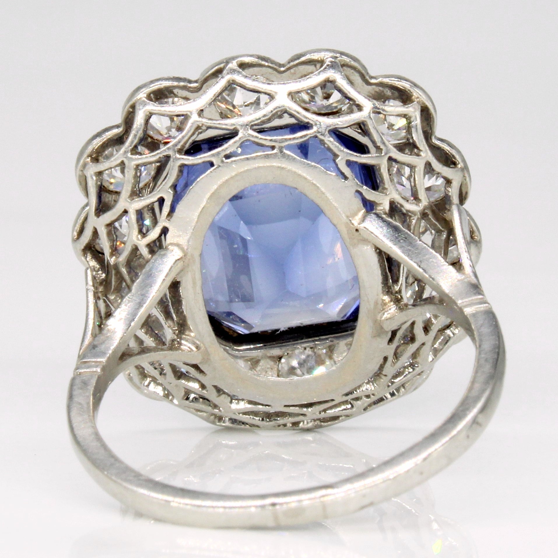 Vintage Platinum Synthetic Sapphire & Natural Old Cut Diamond Cocktail Ring | 6.55ct, 1.54ctw SI1/2 G-I | SZ 5.5 |