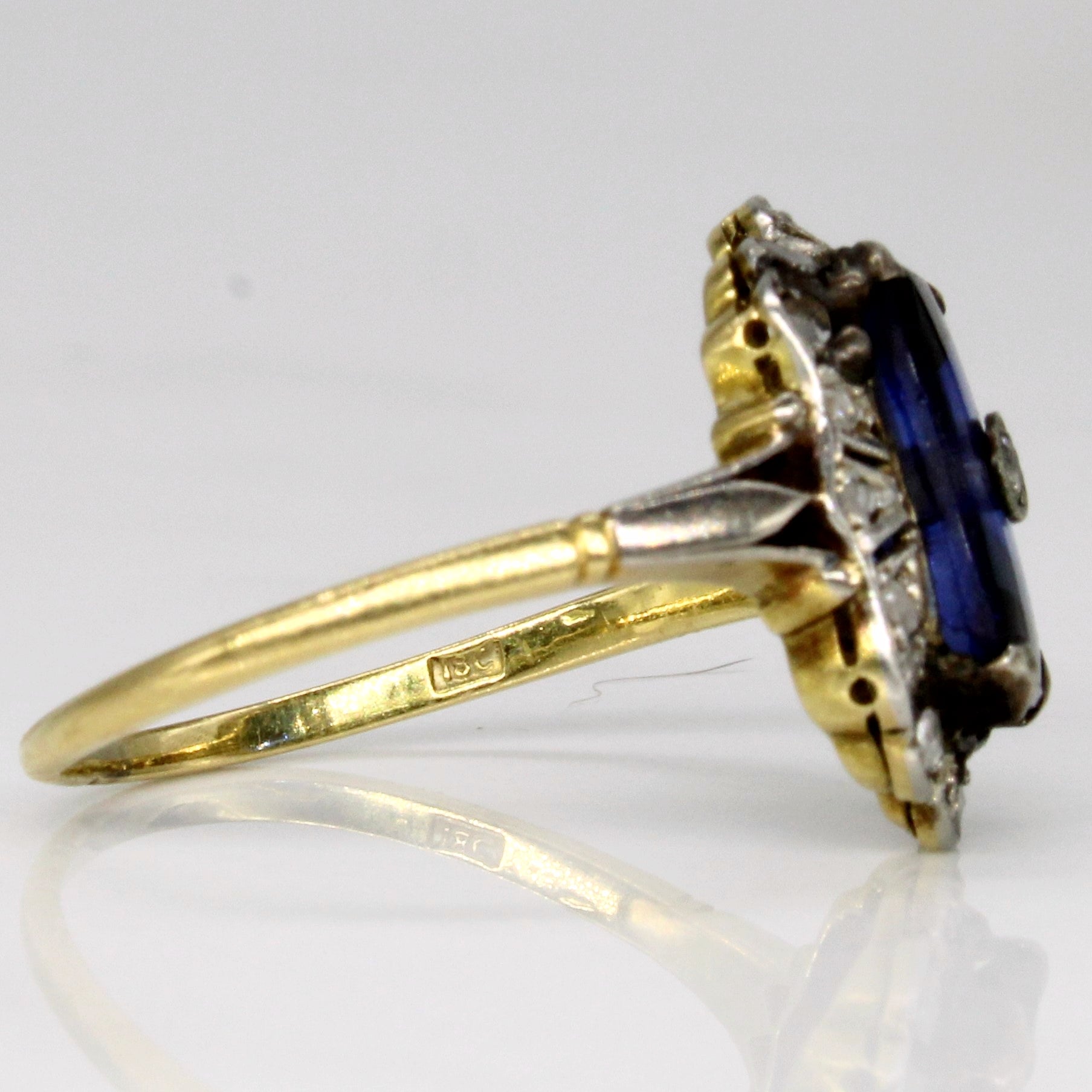 Vintage Synthetic Sapphire & Rose Cut Diamond Ring | 1.50ct, 0.08ctw | SZ 5.75 |