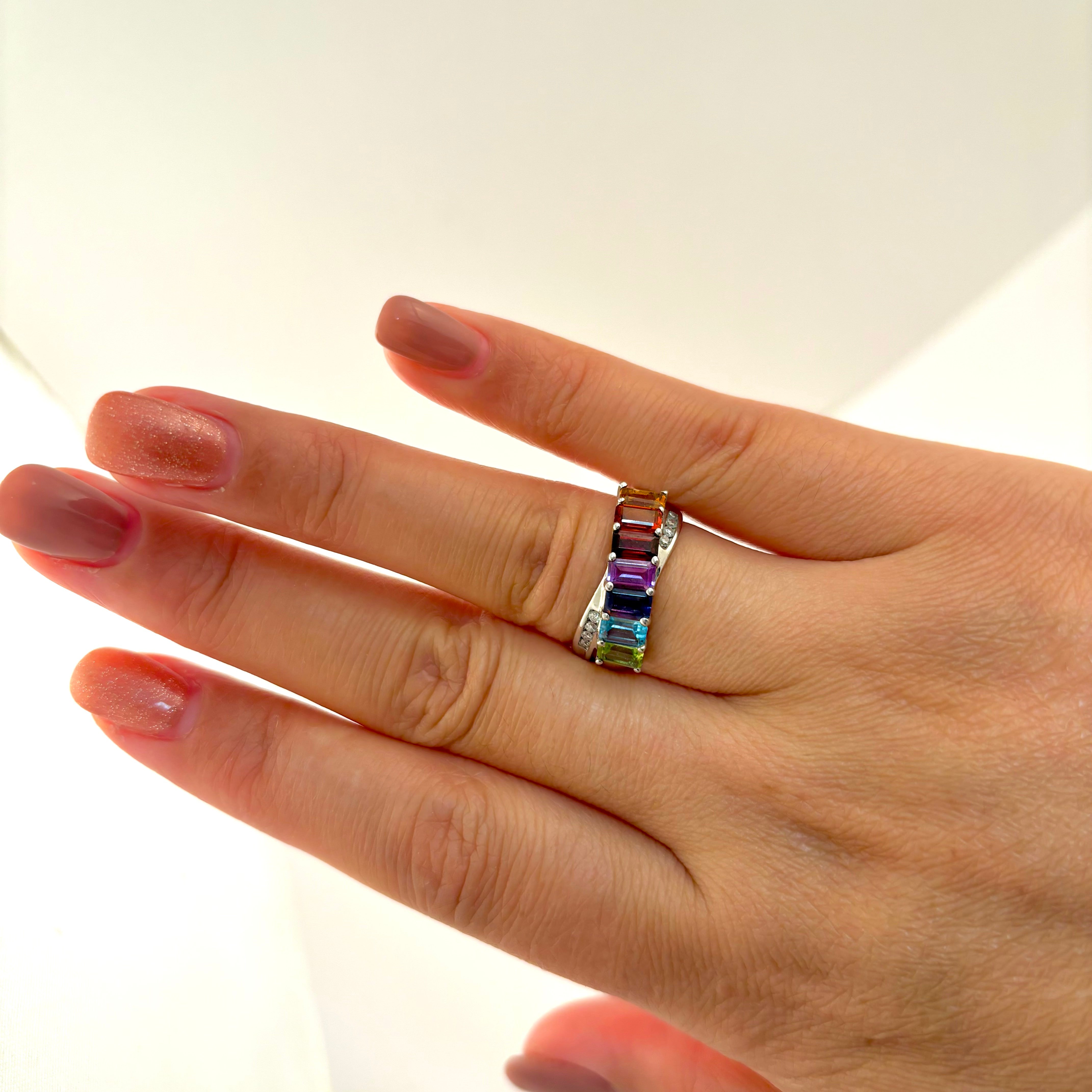 14k Multi Gem Stone and Diamond Ring | 0.12ctw | SZ 7