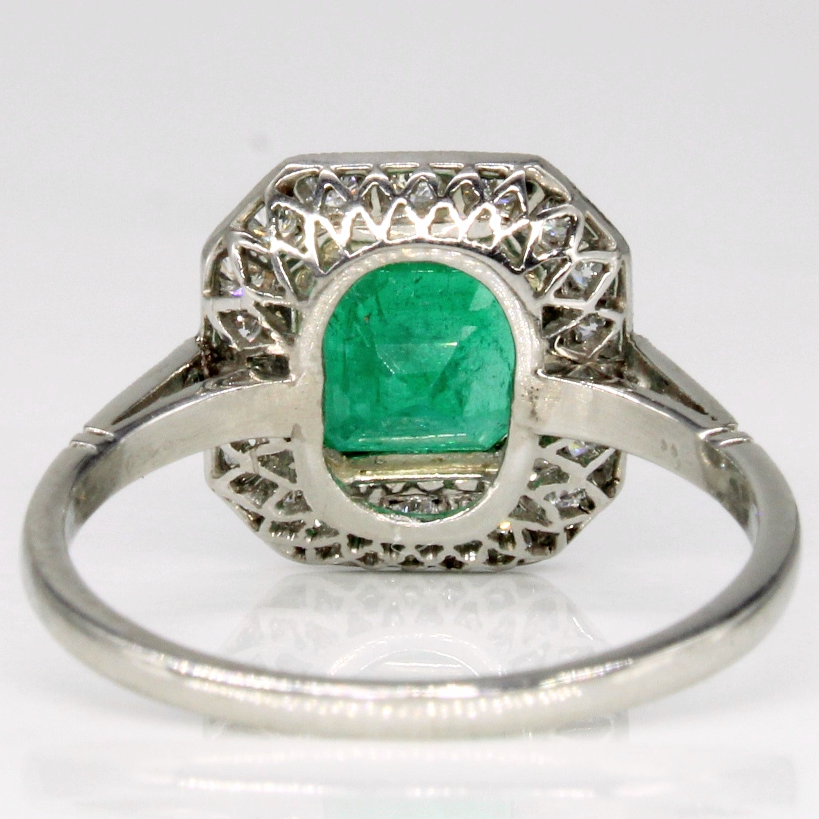 Vintage Platinum Emerald & Diamond Halo Ring | 1.30ct, 0.28ctw | SZ 6.25 |