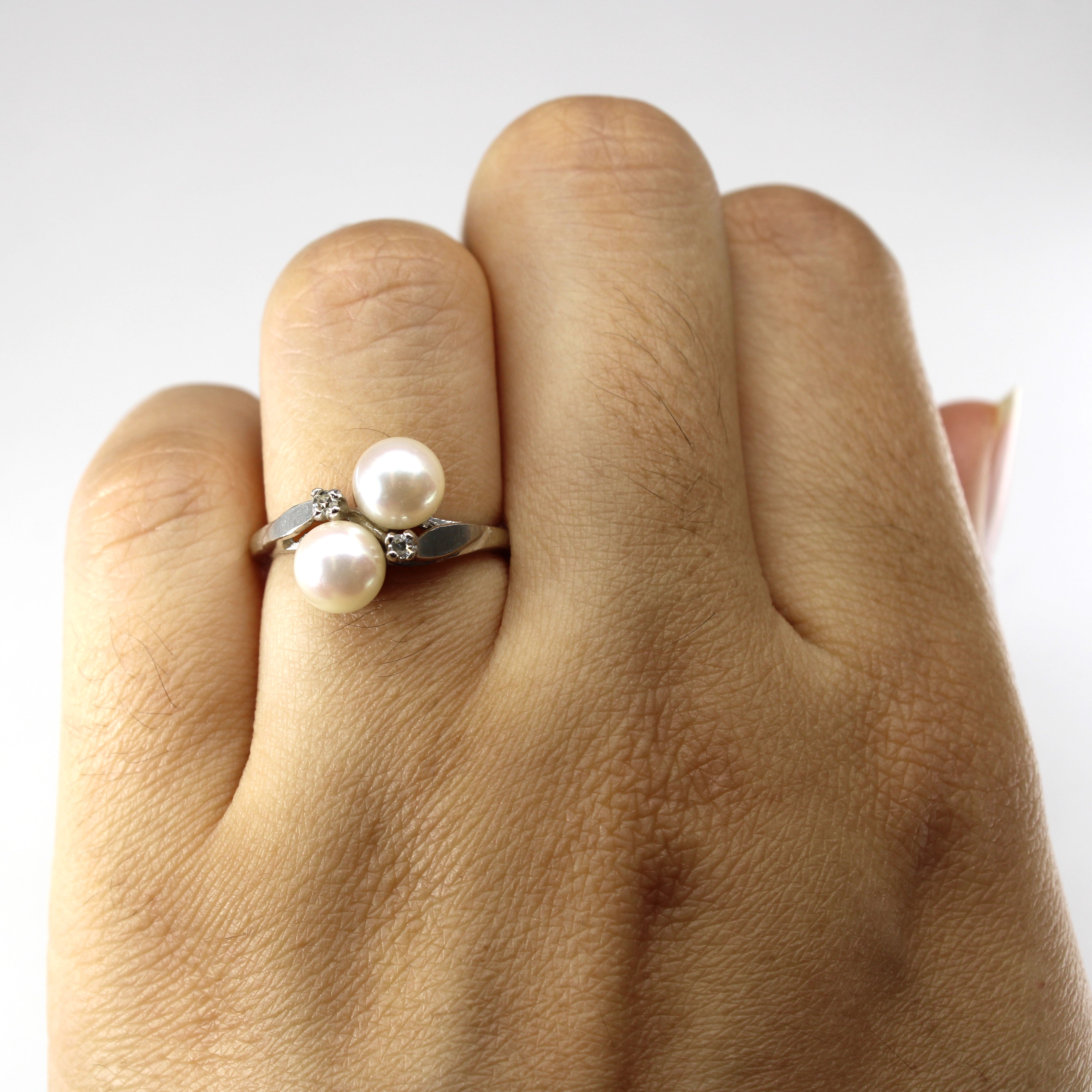 Bypass Pearl & Diamond Ring | 0.04ctw | SZ 4.75 |