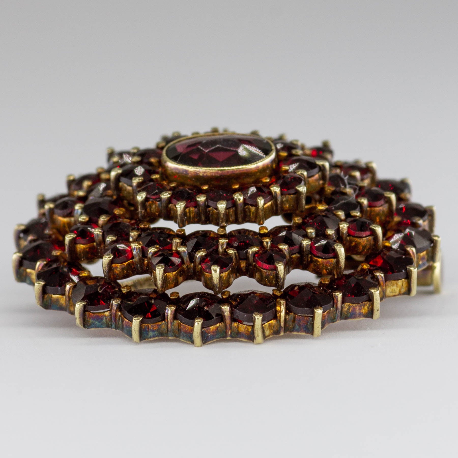 14k Garnet Antique Bohemian Cluster Brooch  | 6.24 ctw  |