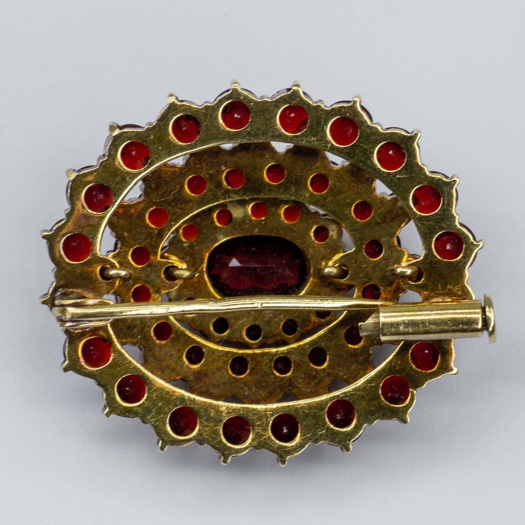 14k Garnet Antique Bohemian Cluster Brooch  | 6.24 ctw  |