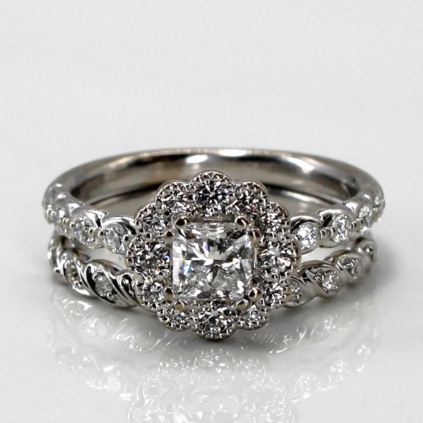 GIA Certfied 18k Canadian Halo Diamond Engagement Ring Set | 1.05ctw SI1 E | SZ 6.25 |