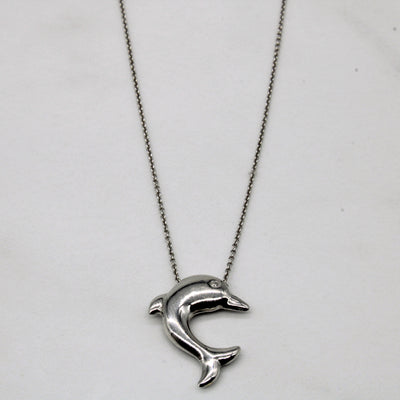 18k White Gold Dolphin Pendant Necklace | 16