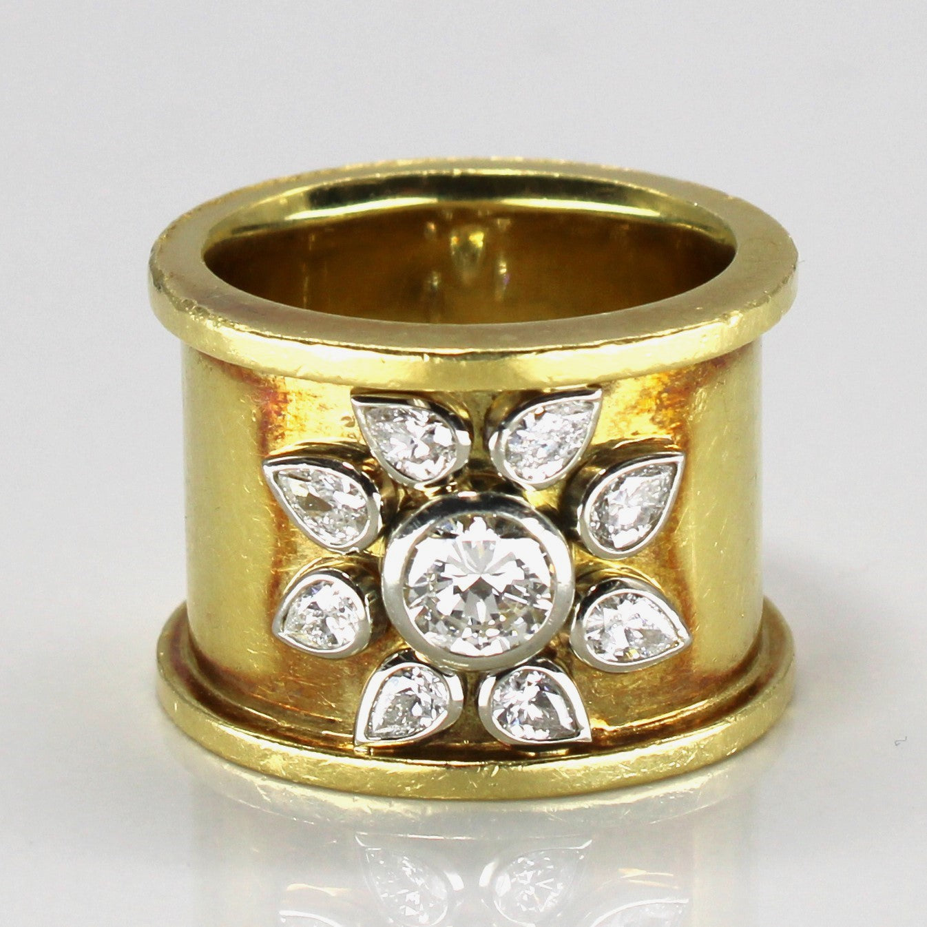 Bezel Set Multi Diamond Wide Gold Ring | 1.56ctw VS1/VS2 J/K | SZ 6.5 |