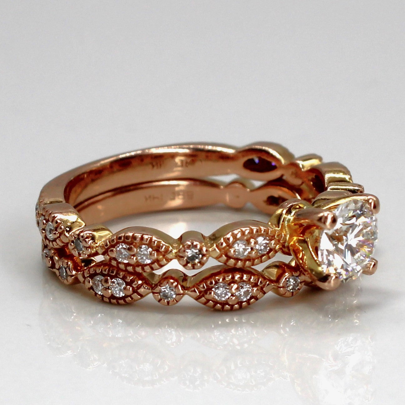 Milgrain Detail Diamond Engagement Ring Set | 0.87ctw VS2 G/H | SZ 7 |
