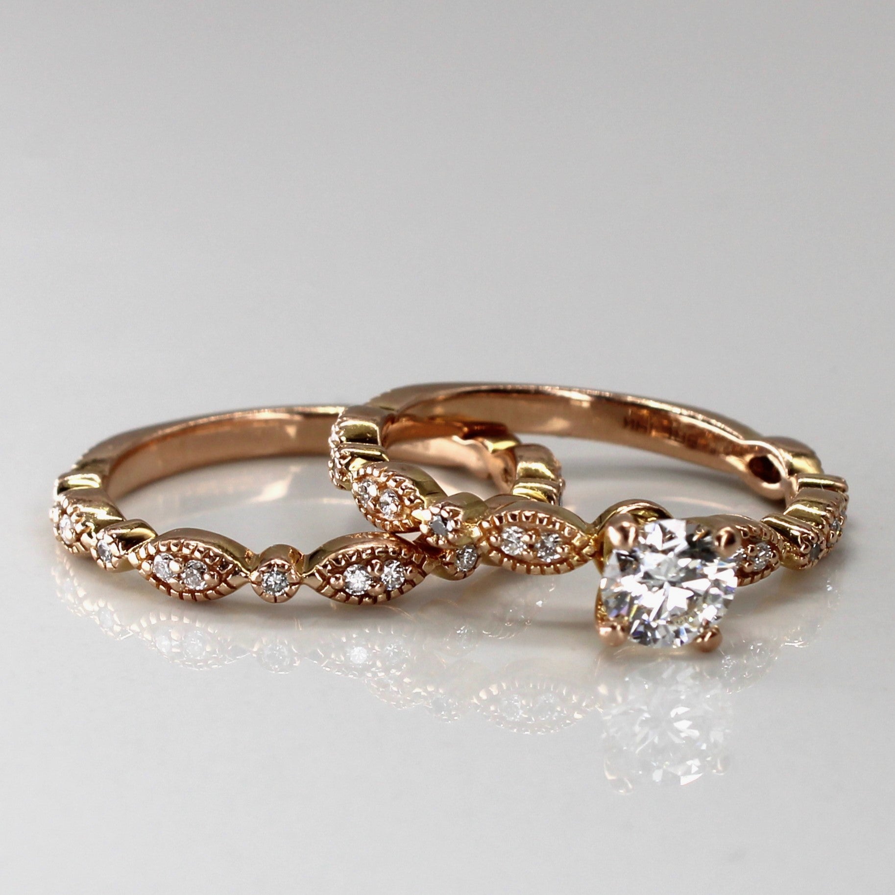 Milgrain Detail Diamond Engagement Ring Set | 0.87ctw VS2 G/H | SZ 7 |