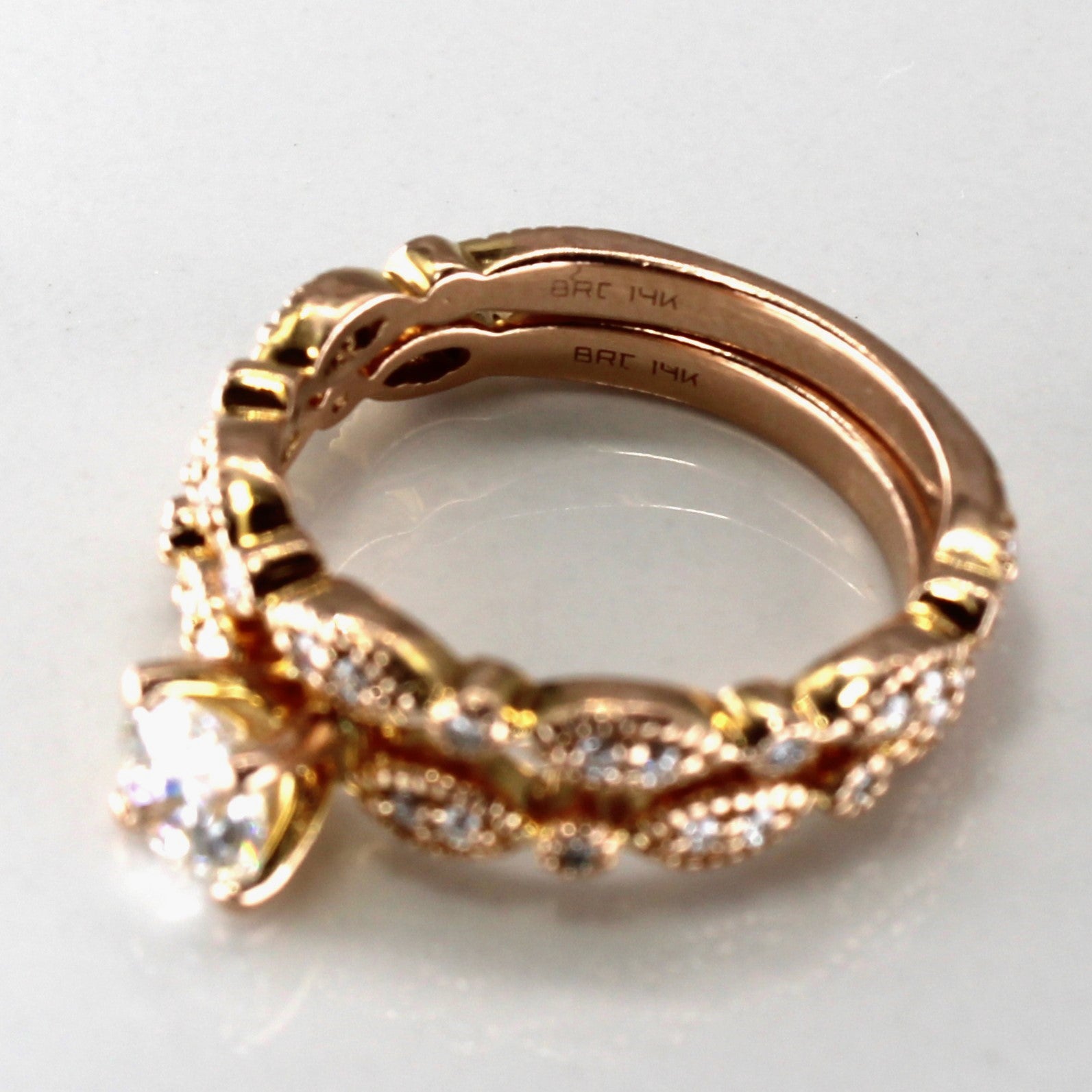 Milgrain Detail Diamond Engagement Ring Set | 0.87ctw VS2 G/H | SZ 7 |