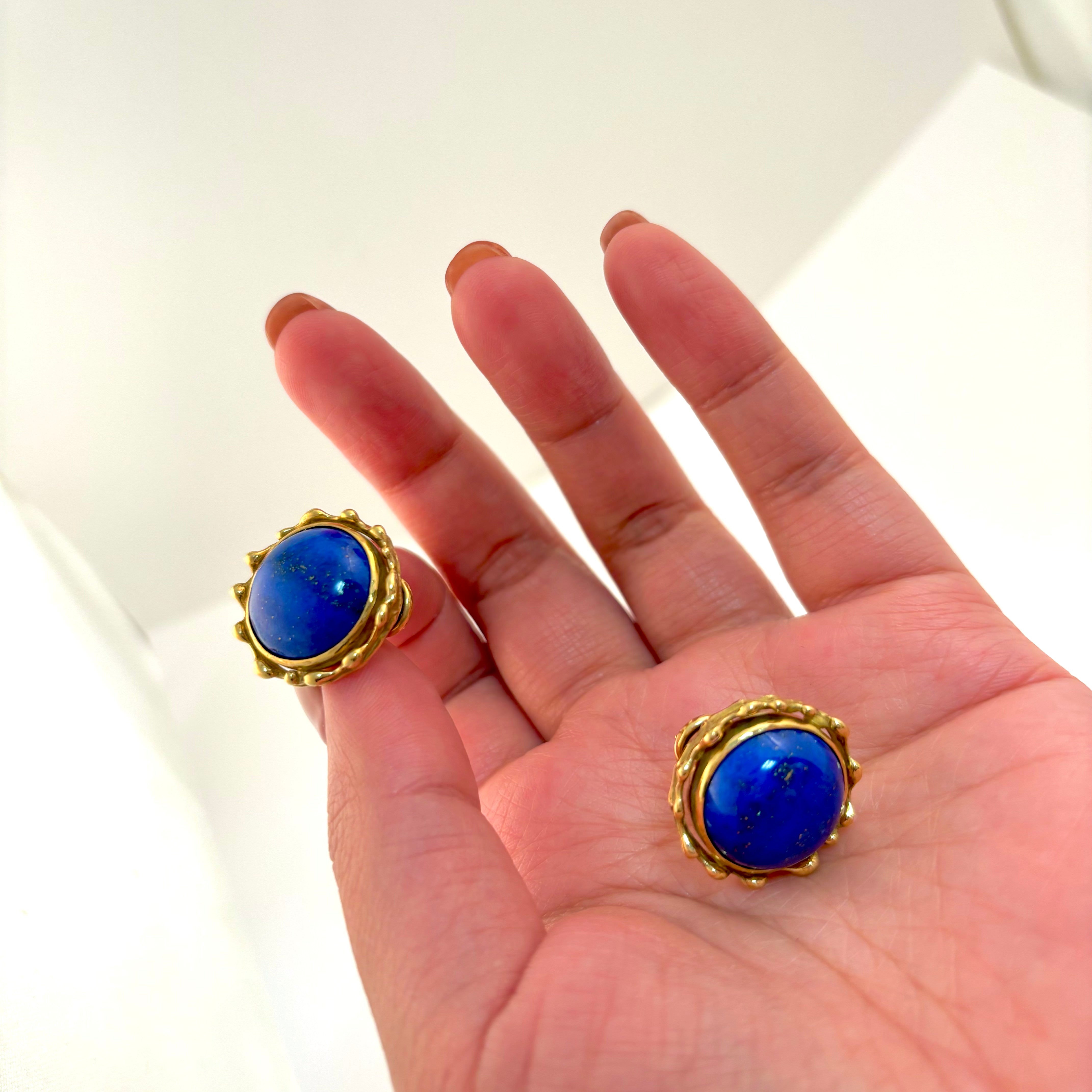 18k Yellow Gold Blue Lapis Lazulis Earring | 15.00-15.30mmx6.20mm |