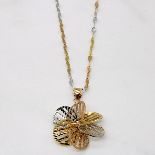 18k Tri Tone Gold Flower Pendant & Necklace | 18