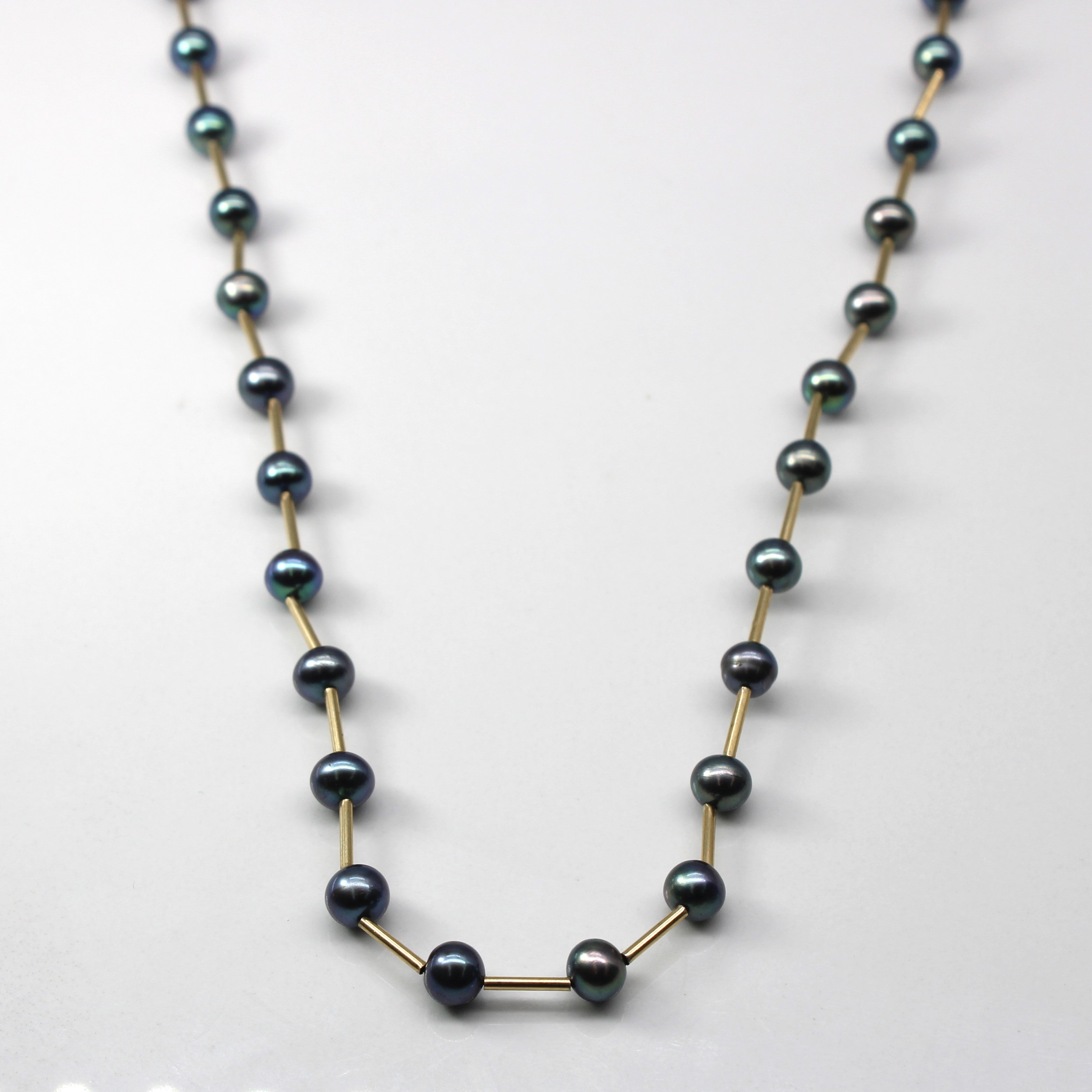 Black Pearl Gold Necklace | 18"|