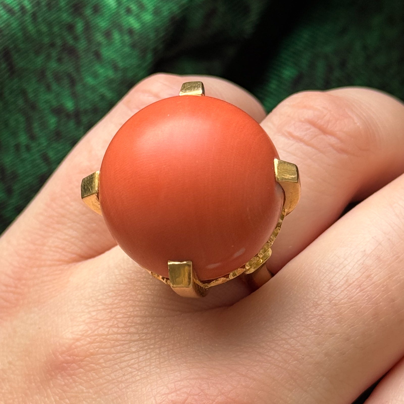 Retro Coral Sphere Cocktail Ring | 73.00ct | SZ 5.5 |