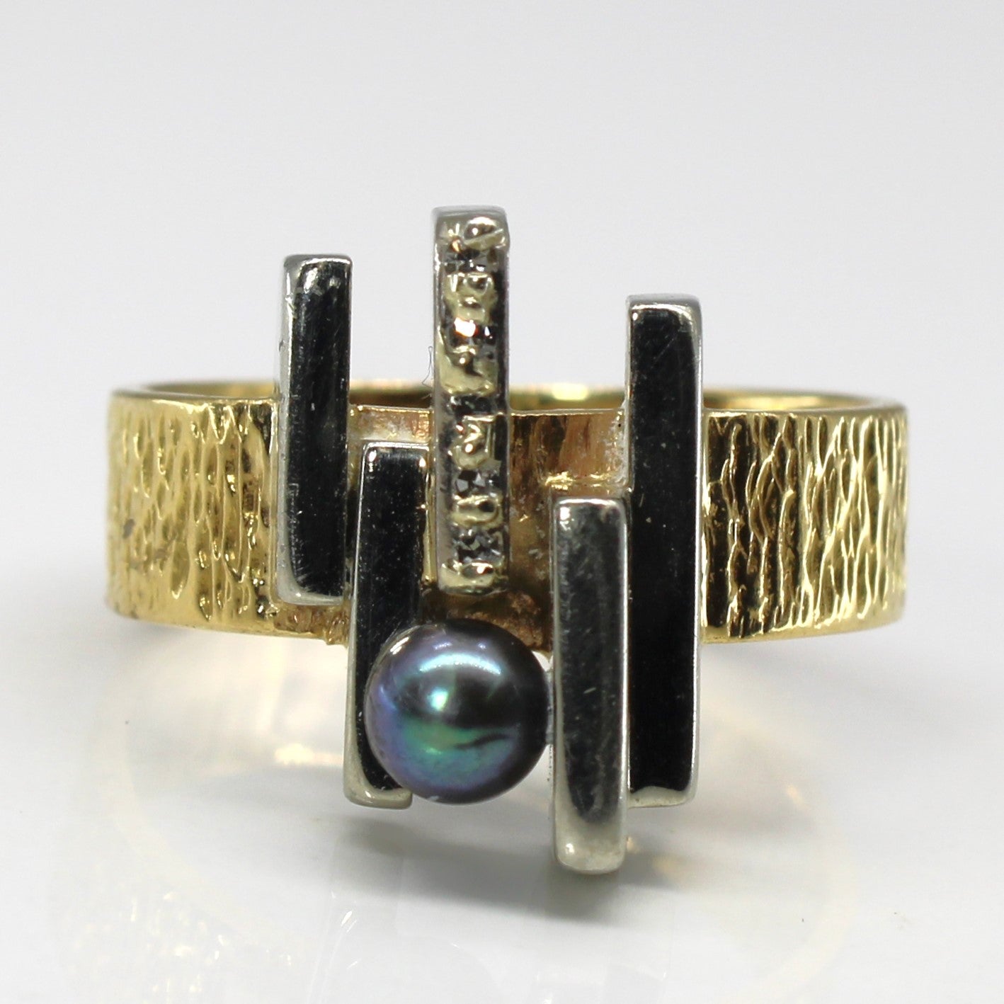 Bague texturée en perle et diamants | 0,02 ct | Taille 9,25 | 