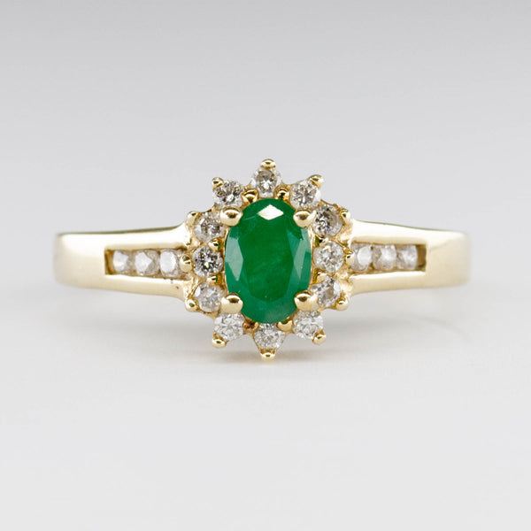 Emerald & Diamond Halo 10k Ring | 0.35ctw, 0.25ct | SZ 7.5 |