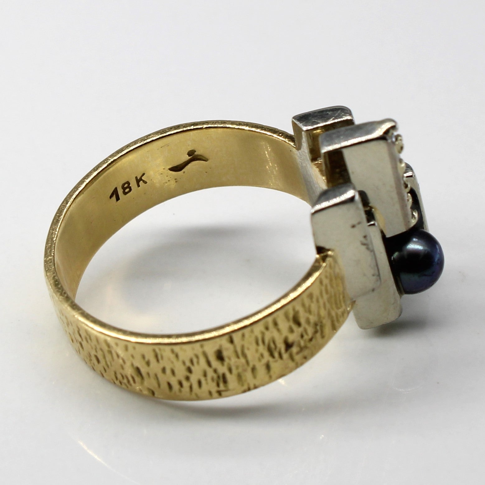 Bague texturée en perle et diamants | 0,02 ct | Taille 9,25 | 