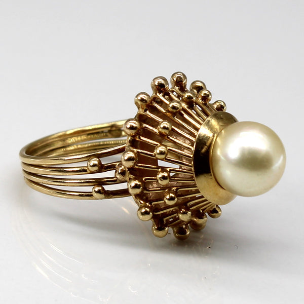 Textured High Set Pearl Ring | SZ 5 |