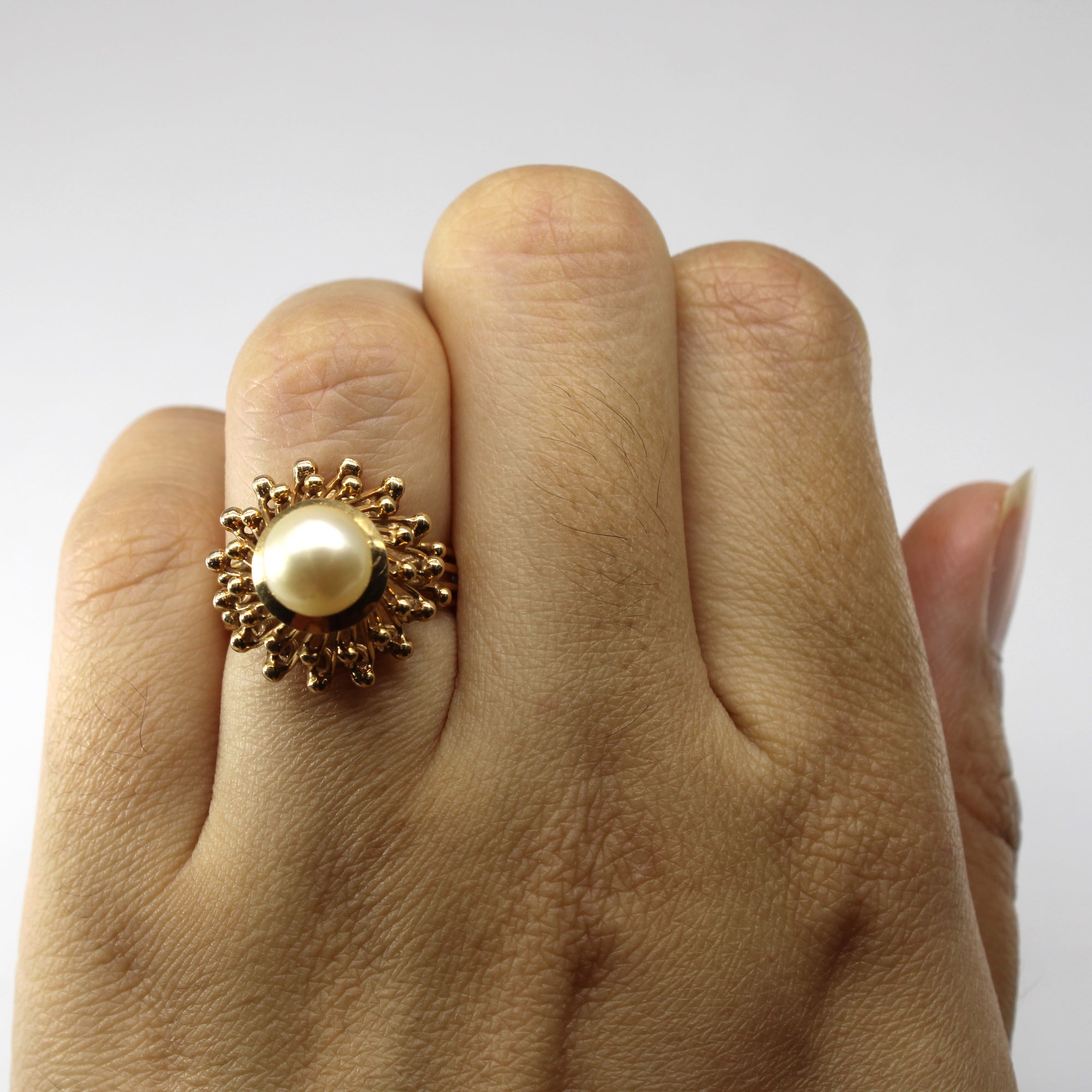 Textured High Set Pearl Ring | SZ 5 |