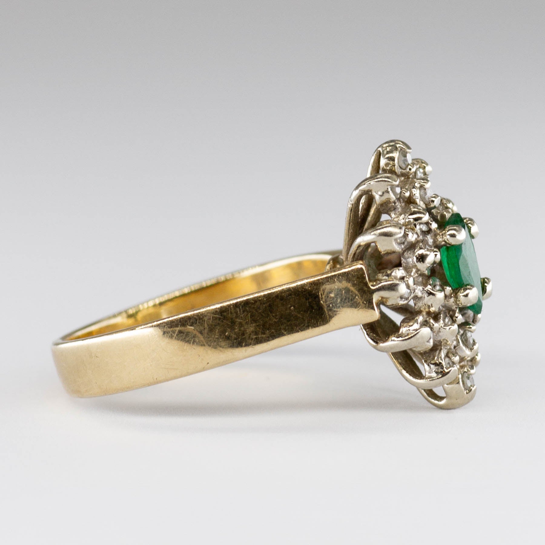 Marquise Emerald & Diamond Halo 10k Ring | 0.14ct, 0.11ctw | SZ 4.75 |
