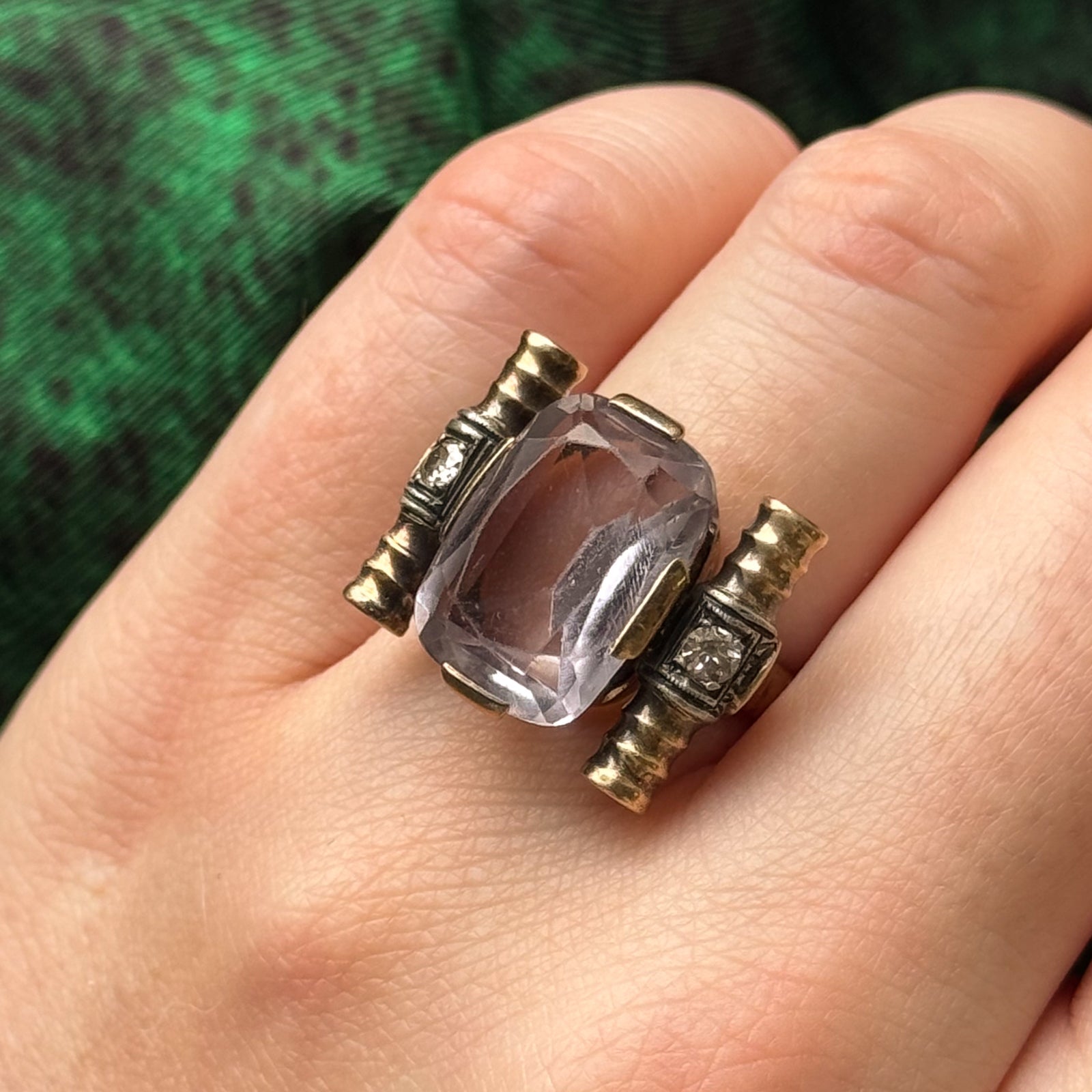 Bague cocktail vintage en améthyste et diamants | 7,25 ct, 0,14 ct au total | Taille 5,25 | 
