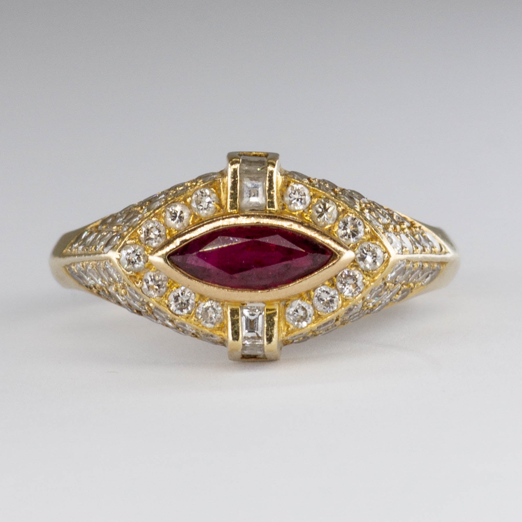 Marquise Cut Ruby & Diamond Ring | 0.5ct, 0.8ctw, 0.1ctw | SZ 4.5 |