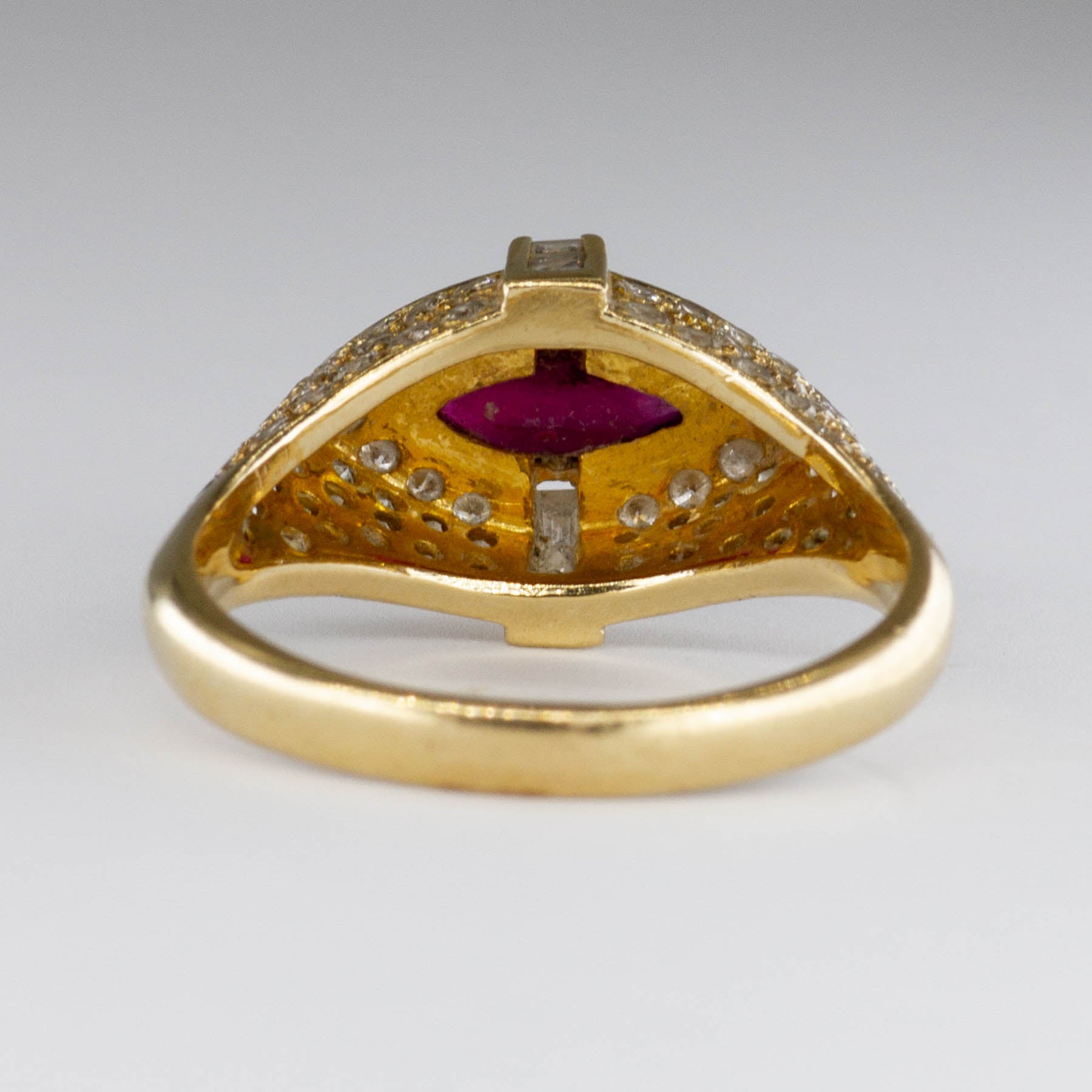 Marquise Cut Ruby & Diamond Ring | 0.5ct, 0.8ctw, 0.1ctw | SZ 4.5 |