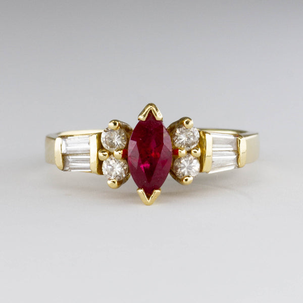 Ruby Marquise Cut & Diamond 18k Ring | 0.40ct, 0.55ctw | SZ 6 |