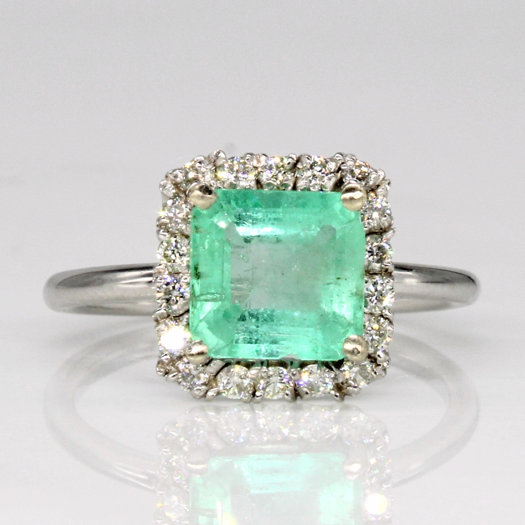 Emerald & Diamond Halo Ring | 1.58ct, 0.28ctw | SZ 6.25 |
