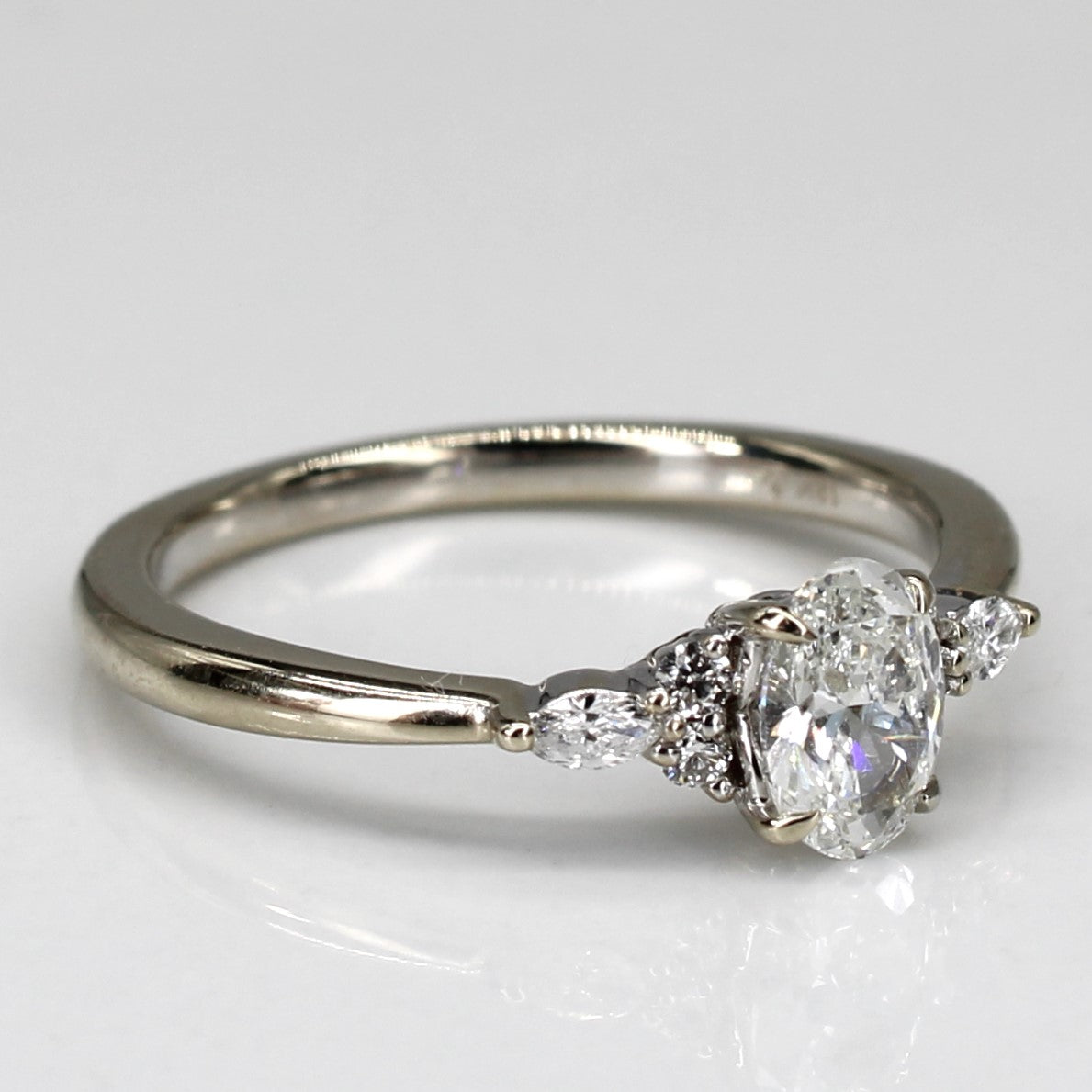 Oval Diamond Solitaire with Accent Diamonds 18k Ring | 0.5ctw, 0.06ctw, 0.04ctw | SZ 6 3/4 |
