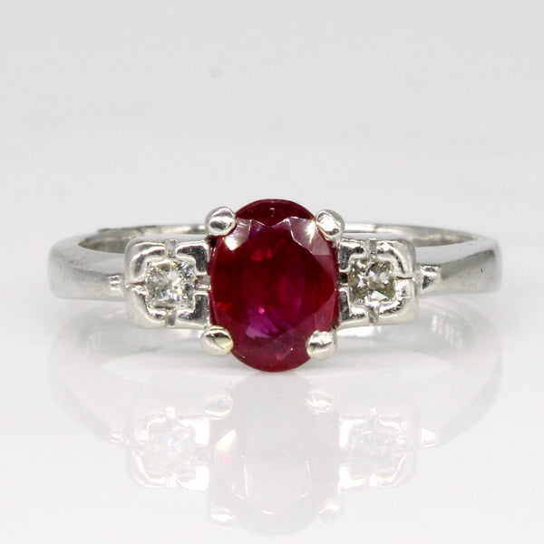 Ruby & Diamond Three Stone Ring | 0.65ct, 0.10ctw | SZ 6 |
