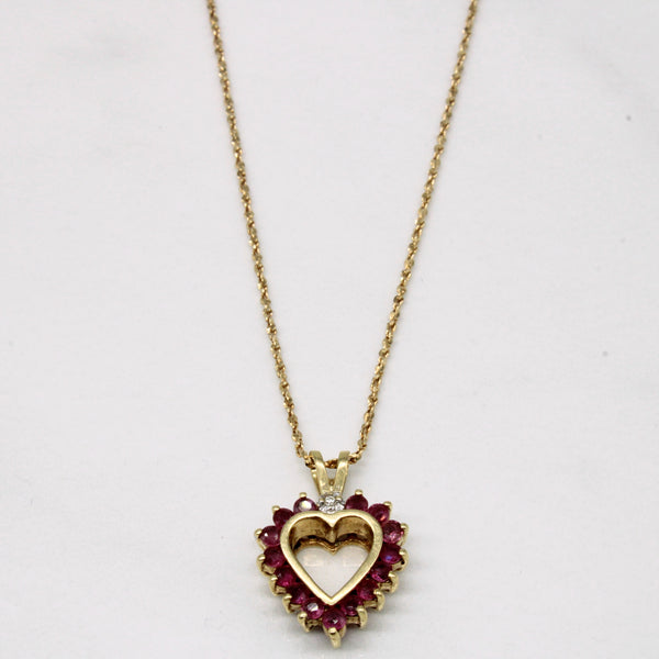 Ruby & Diamond Heart Pendant Necklace | 0.50ctw, 0.01ctw | 16