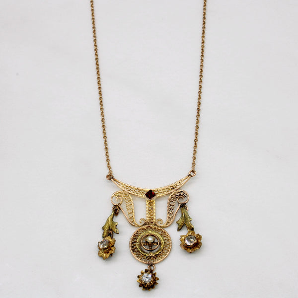 Art Nouveau Intricate Filigree Enamelled Necklace | 0.22ctw | 16