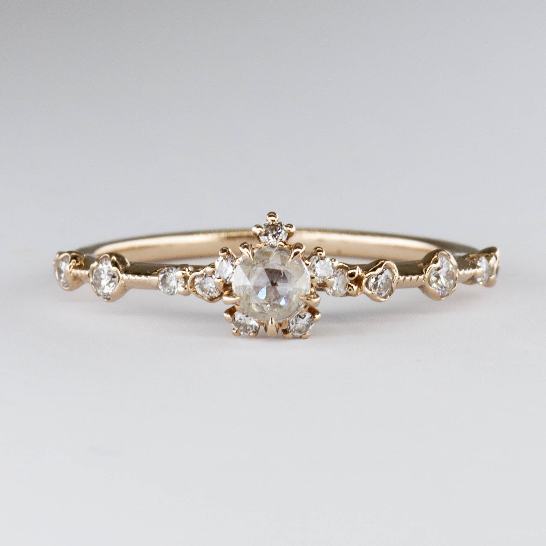 Bague de fiançailles solitaire en or 18 carats avec diamant taille rose et diamant d'accent | 0,35 ct | Taille 5,75 | 
