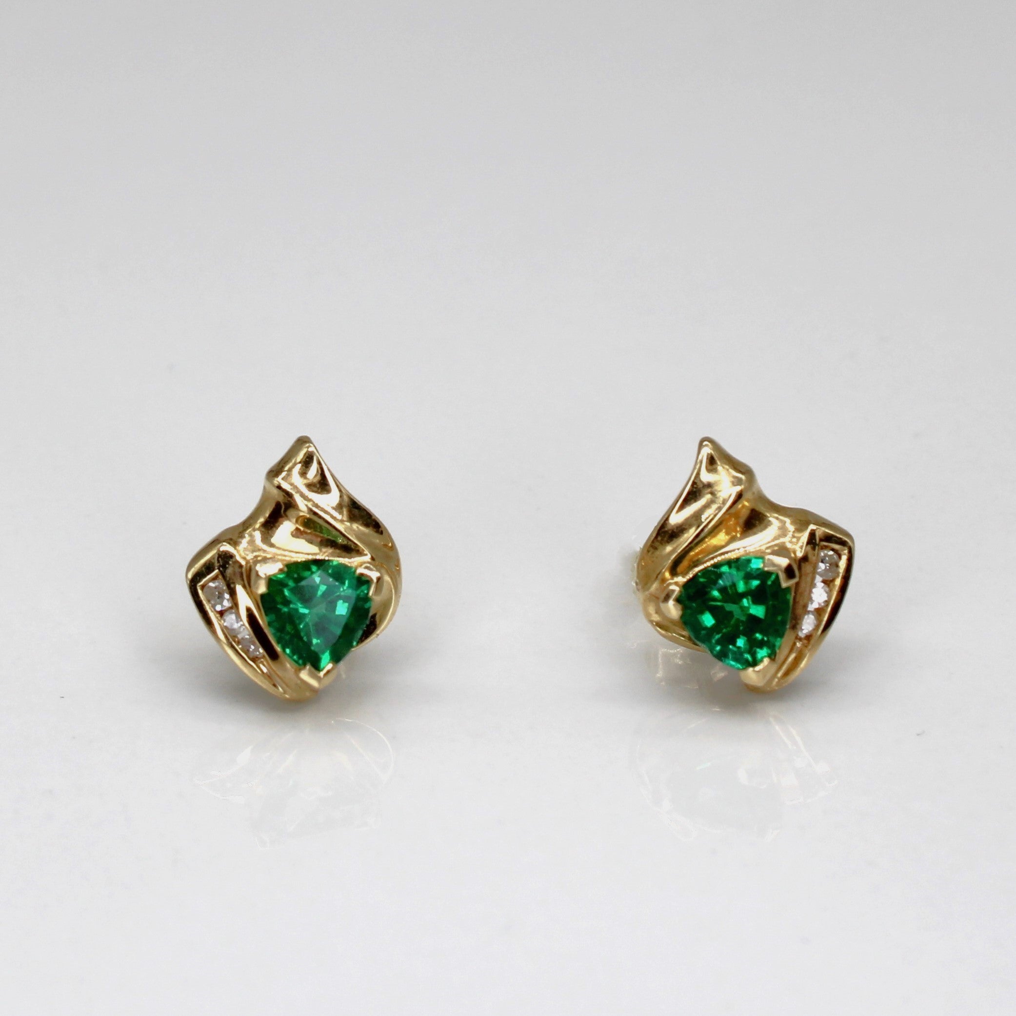 Diamond & Synthetic Emerald 14k Studs | 0.016ctw, 0.46ctw |