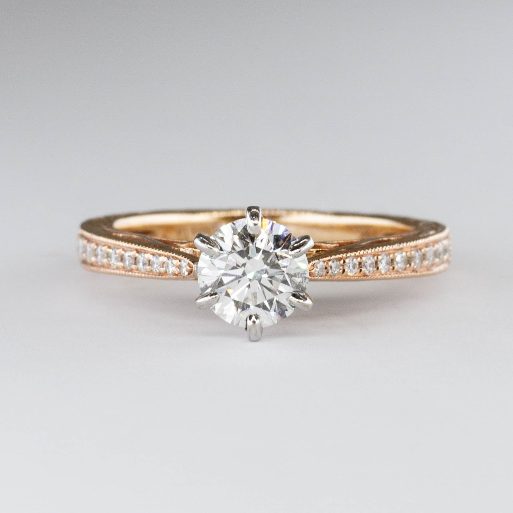 Scroll and Milgrain Design 6-Prong Diamond Engagement Ring | 0.65ctw V