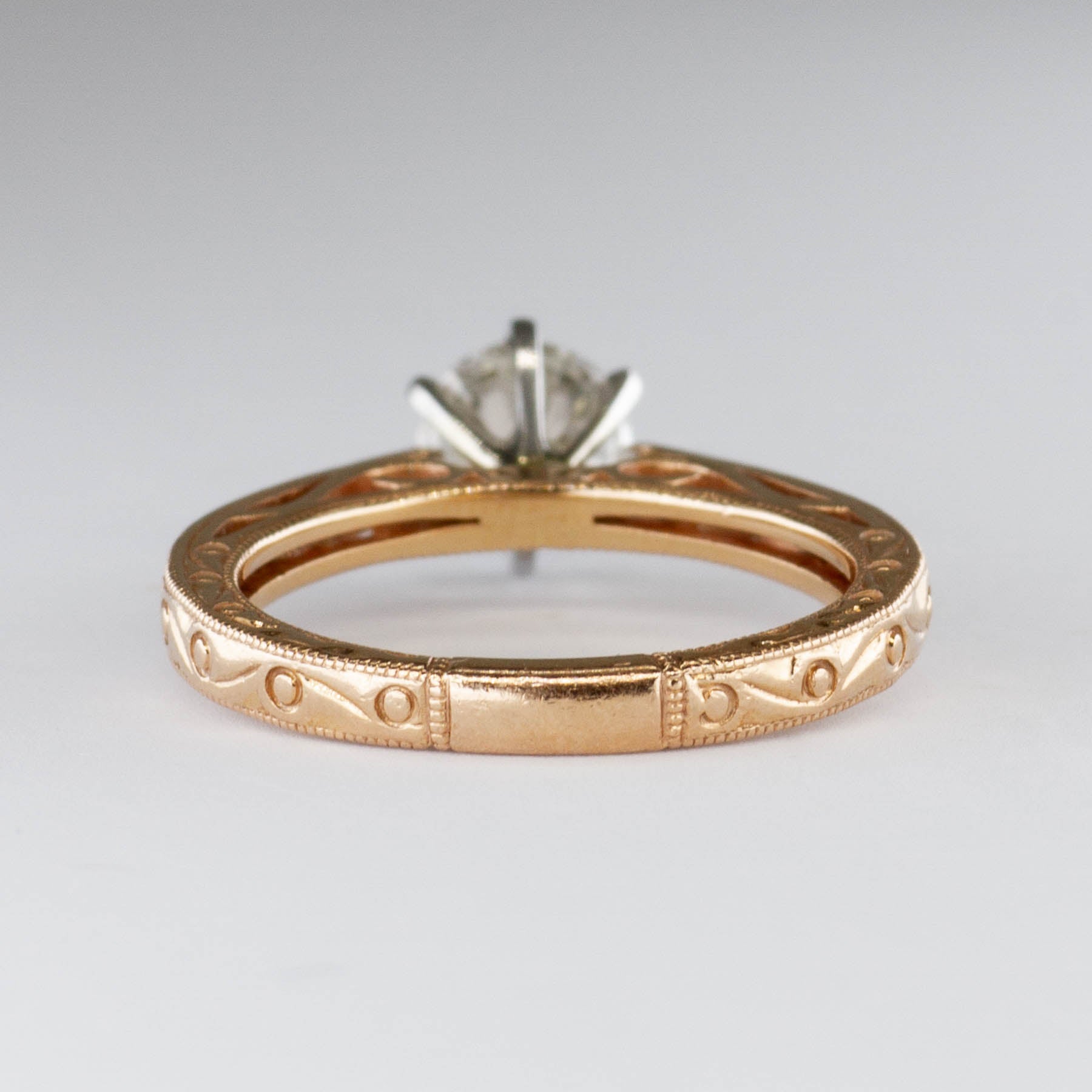 Scroll and Millgrain Design 6-Prong Diamond Engagement Ring | 0.65ctw VS1 G Ex | SZ 4 |