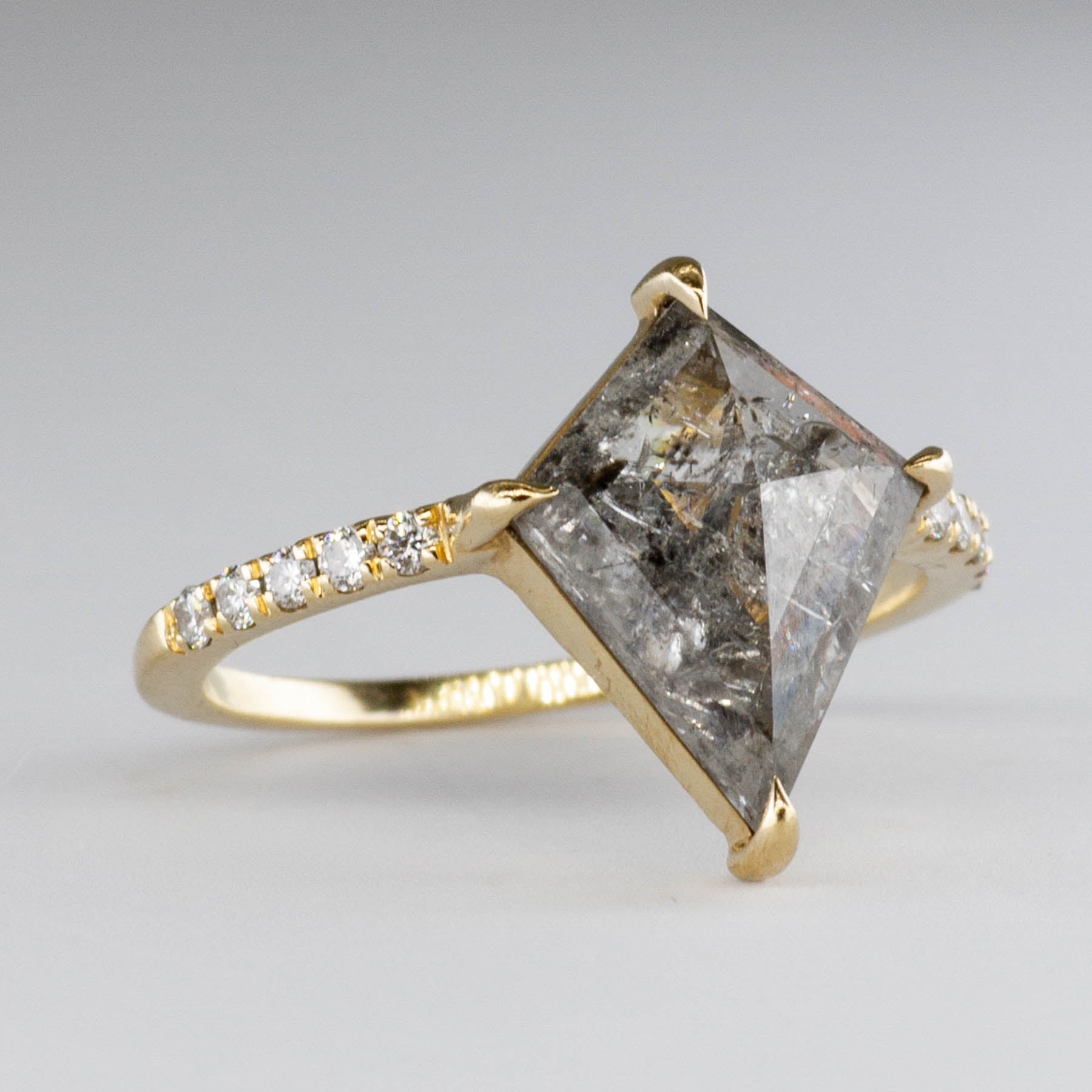 Kite Cut Salt and Pepper Diamond with Accent Diamonds 18k  | 2.10 ctw, 0.1ctw | SZ 5 |