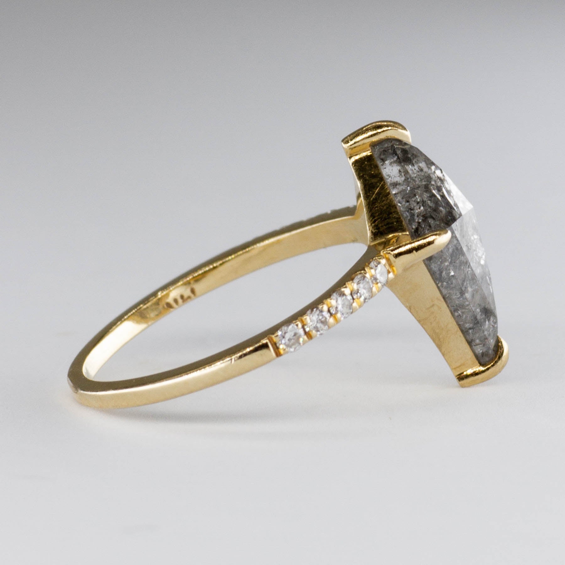 Kite Cut Salt and Pepper Diamond with Accent Diamonds 18k  | 2.10 ctw, 0.1ctw | SZ 5 |