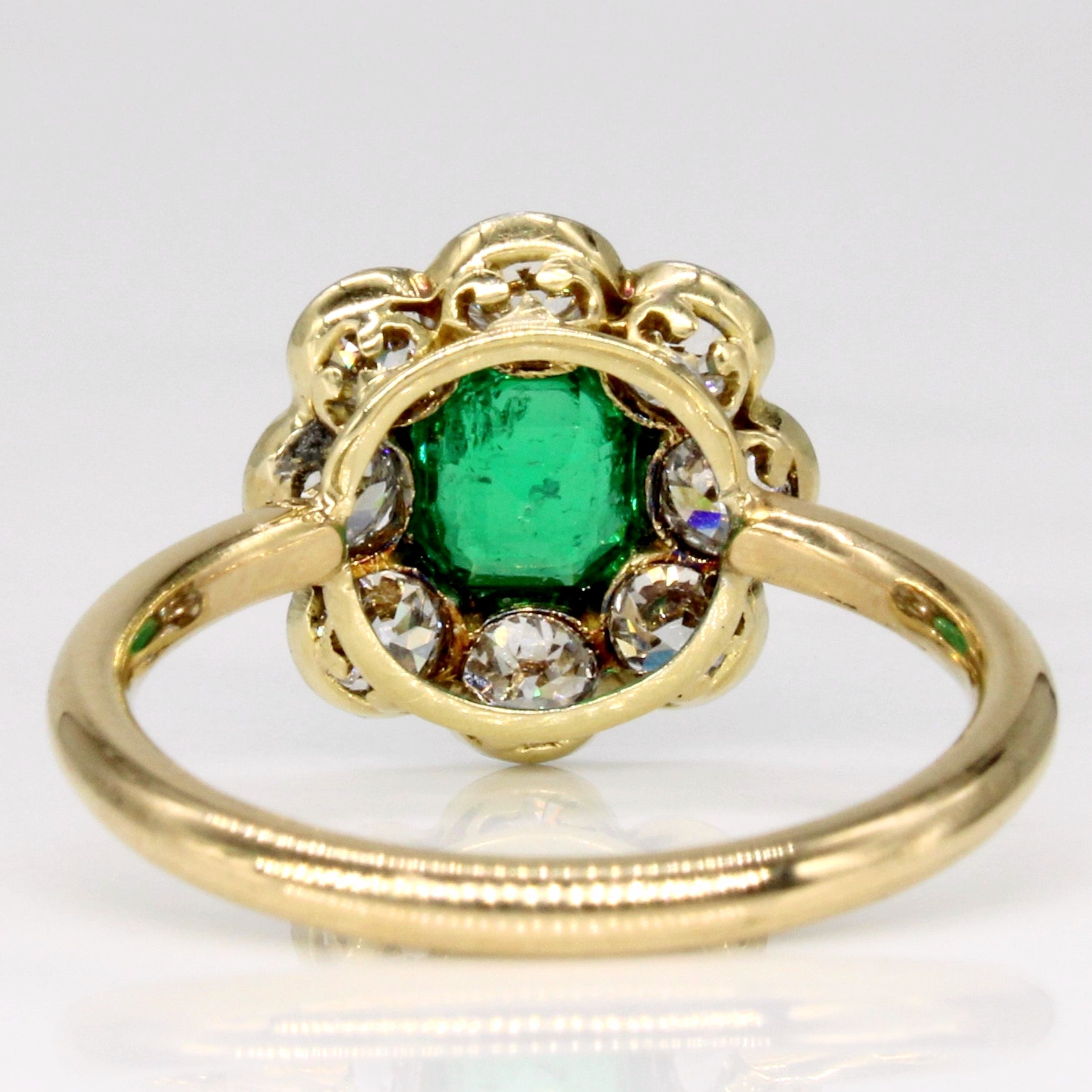 Edwardian Emerald and Old European Cut Diamond Halo Ring | 1.32ctw, 0.56ct | SZ 6.5 |