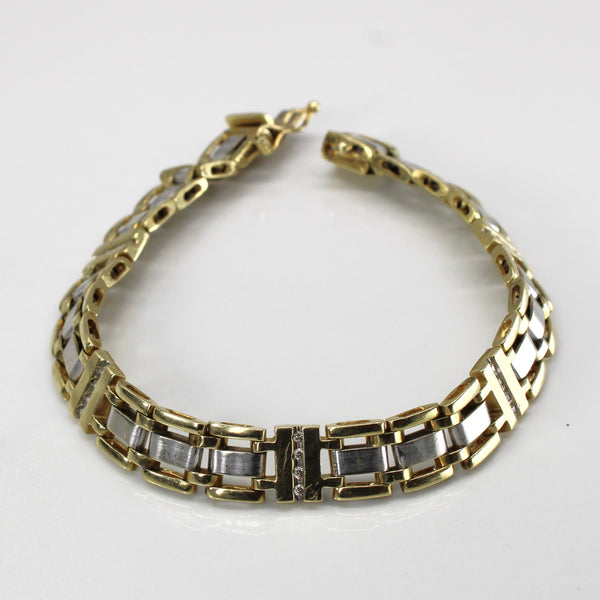 Two Tone Gold Gate Link Diamond 10K Bracelet | 0.20ctw |8