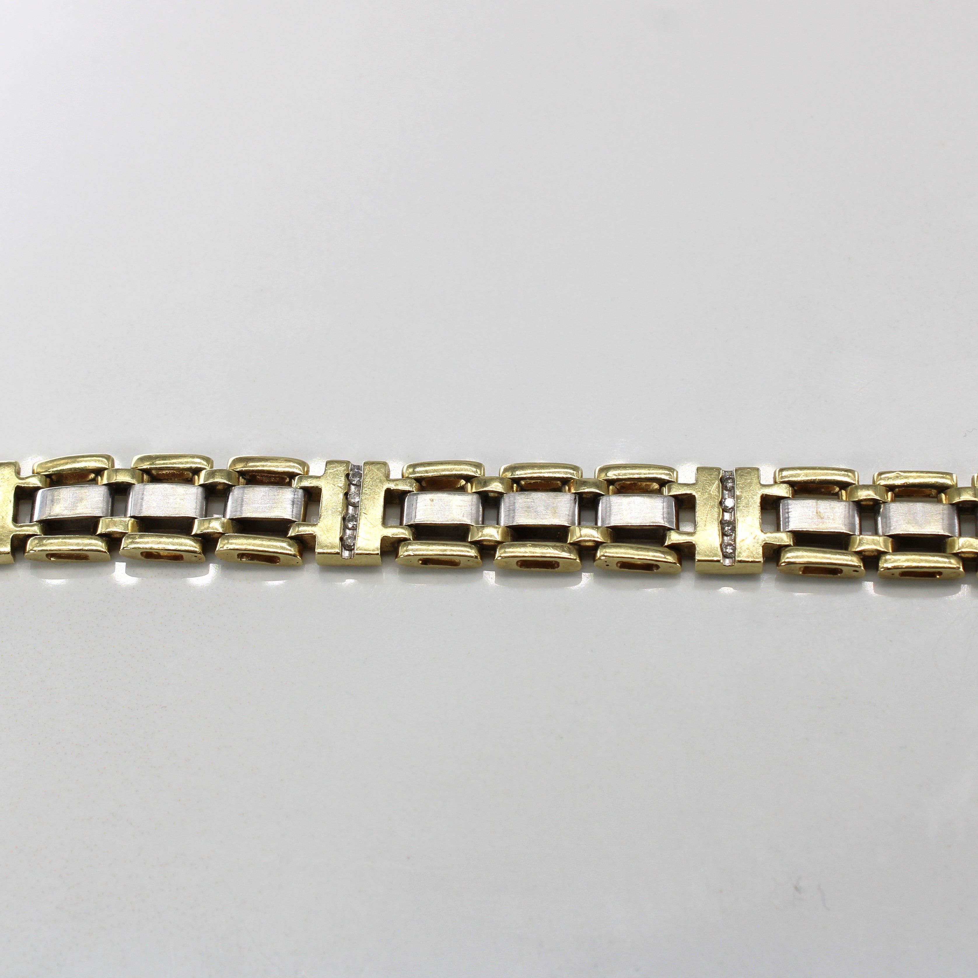 Two Tone Gold Gate Link Diamond 10K Bracelet | 0.20ctw |8"|